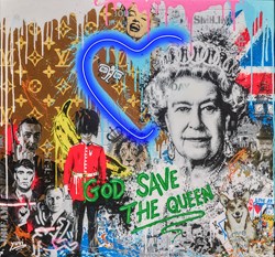 God Save The Queen by Yuvi - Hand Embellished Mixed Media Edition sized 30x27 inches. Available from Whitewall Galleries