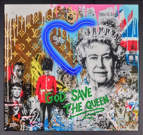 God Save The Queen by Yuvi - Framed Hand Embellished Mixed Media Edition